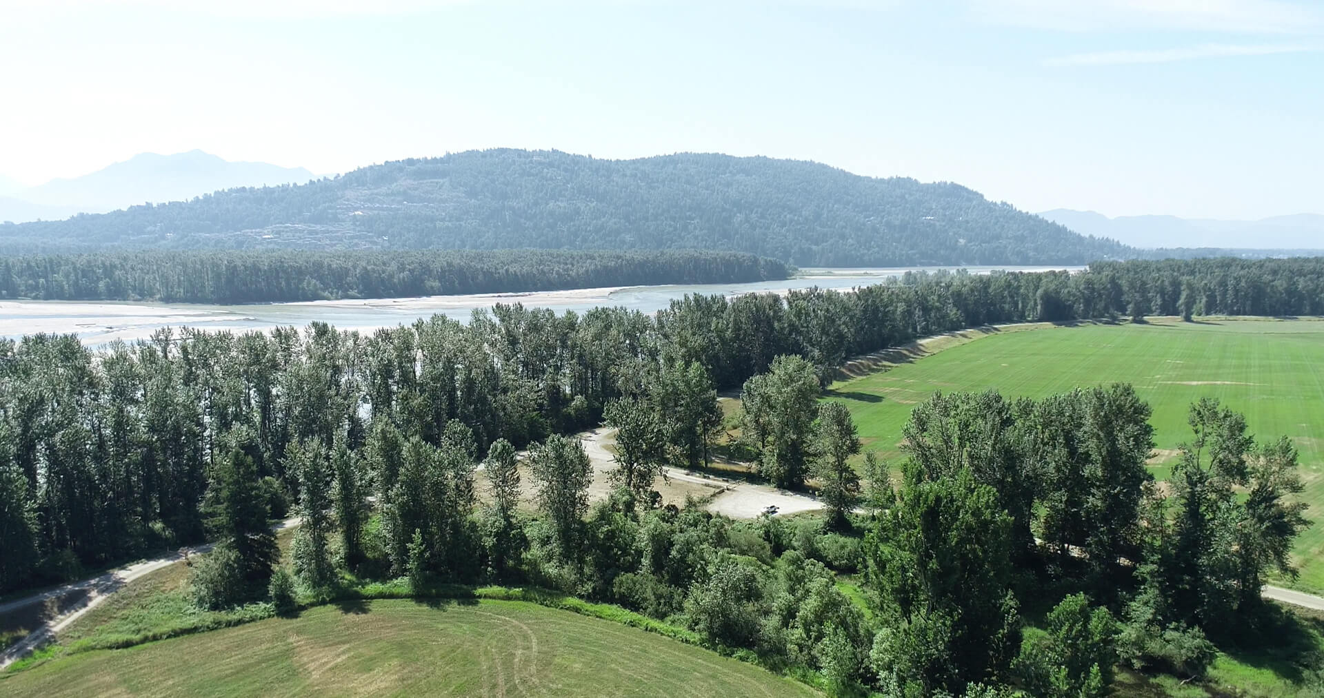 Aerial view of Fraser River in Deroche
