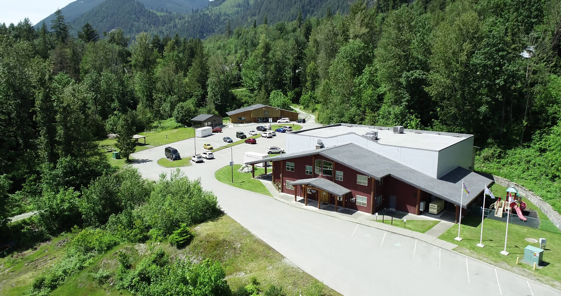 Aerial view of the Leqamel main building and health centre